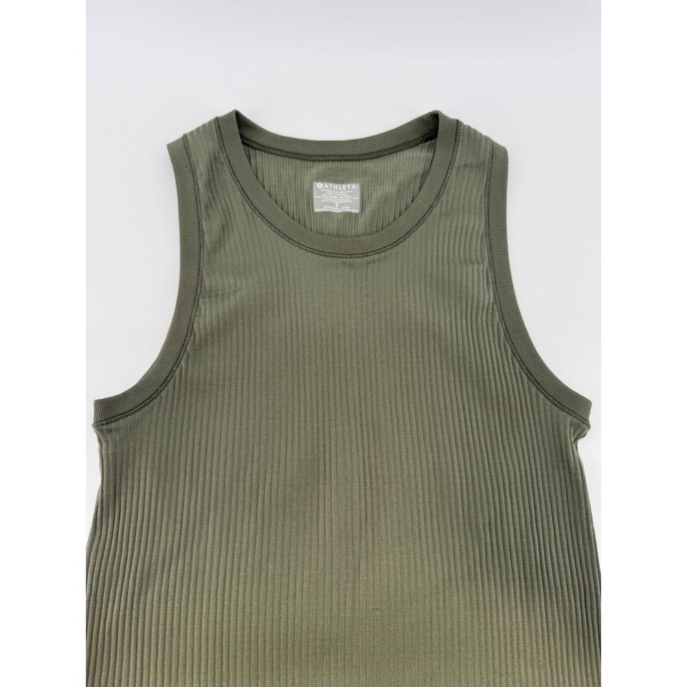 Athleta Renew Ribbed Tank Top Olive Green Seamless S 384808-02